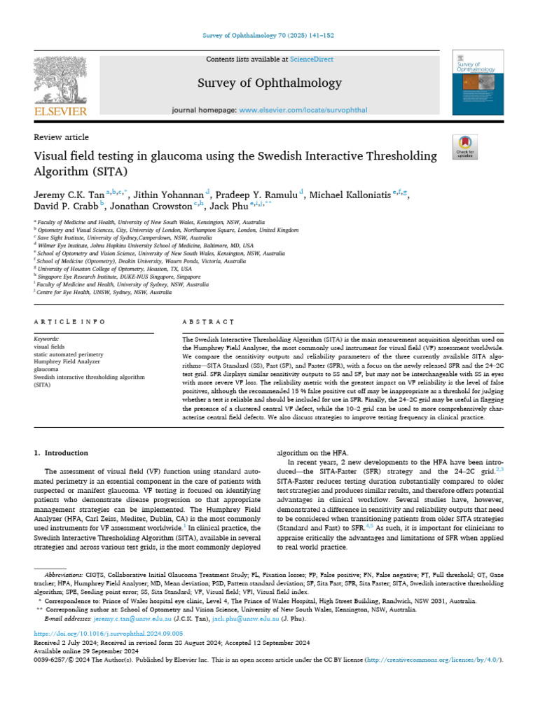 Visual Field Testing in Glaucoma Using The Swedish | PDF | Sensitivity ...