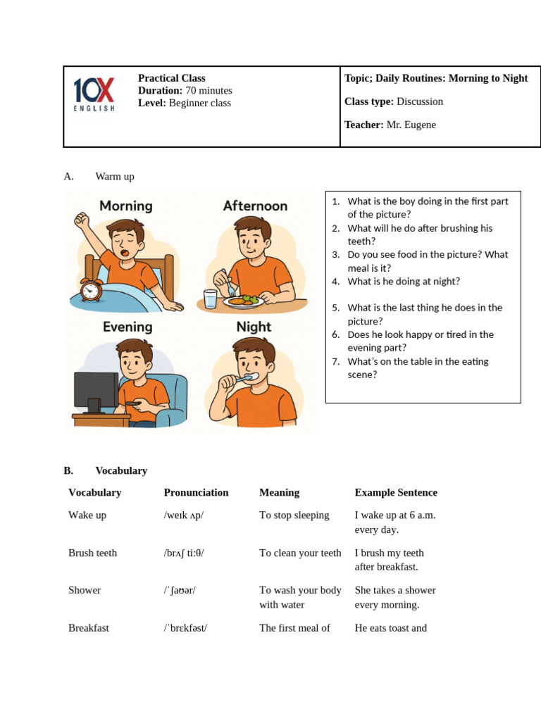 Daily Routines: From Morning to Night | PDF | Meal | Lunch