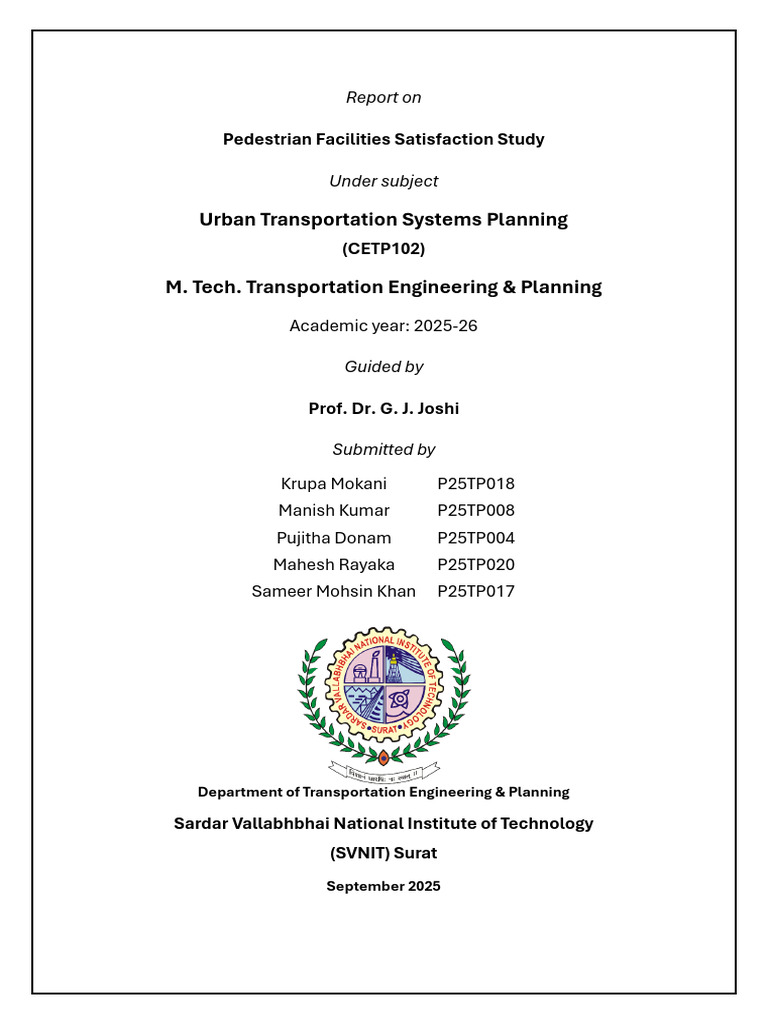 Pedestrian Facilities Satisfaction Report | PDF | Pedestrian | Traffic