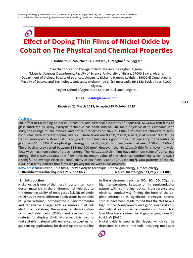 Cobalt Doping Effects on Nickel Oxide Films | PDF | Thin Film ...