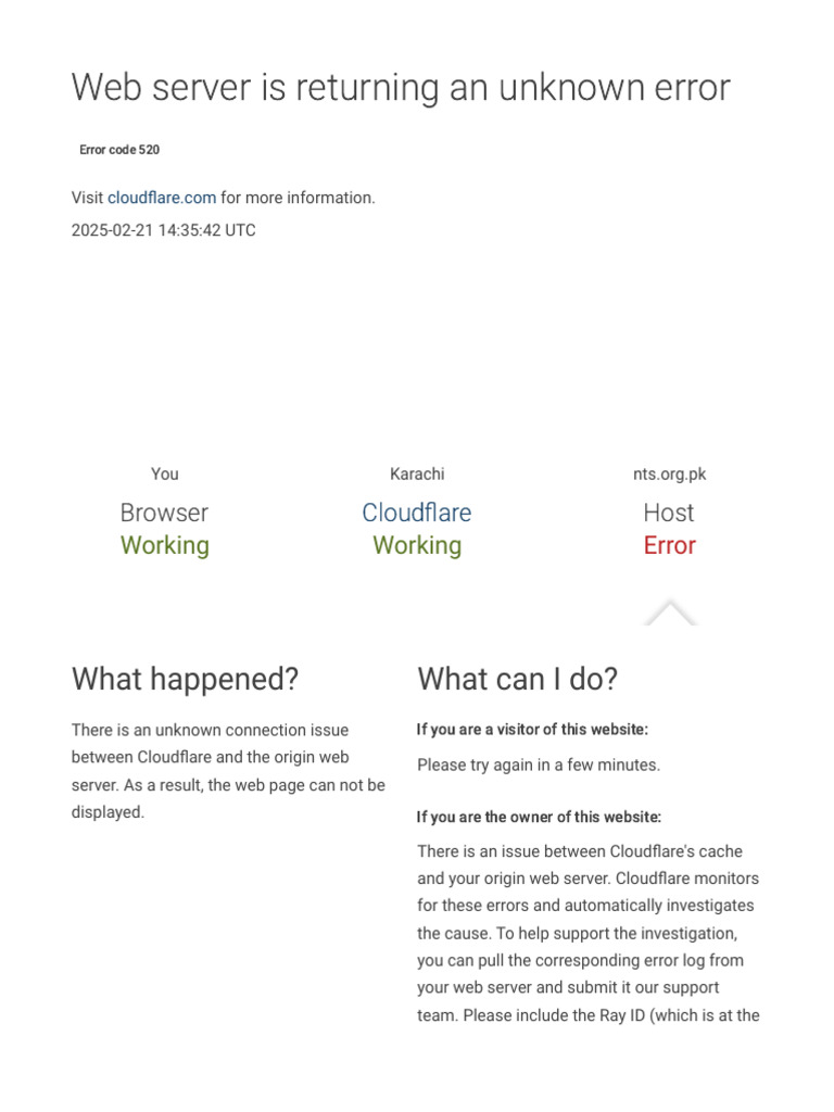 .PK - 520 - Web Server Is Returning An Unknown Error | PDF