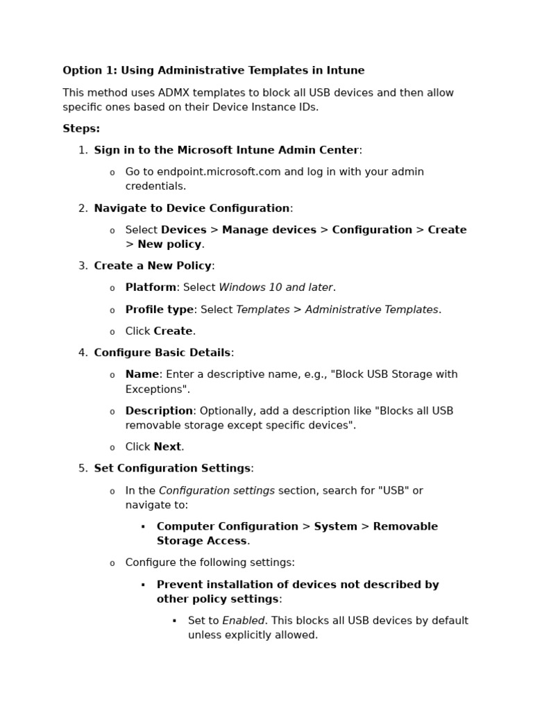Block USB Devices with Exceptions in Intune | PDF | Usb | Windows 10