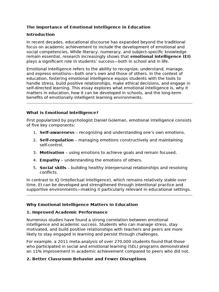 The Importance of Emotional Intelligence in Education | PDF | Emotional ...