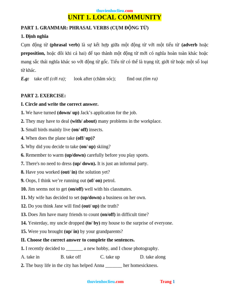 Phrasal Verbs Grammar Exercises | PDF | Linguistic Typology ...