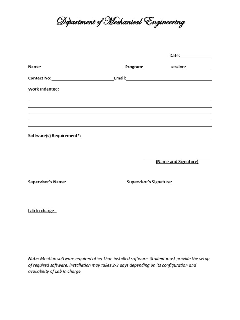 Mechanical Engineering Lab Reservation Form | PDF