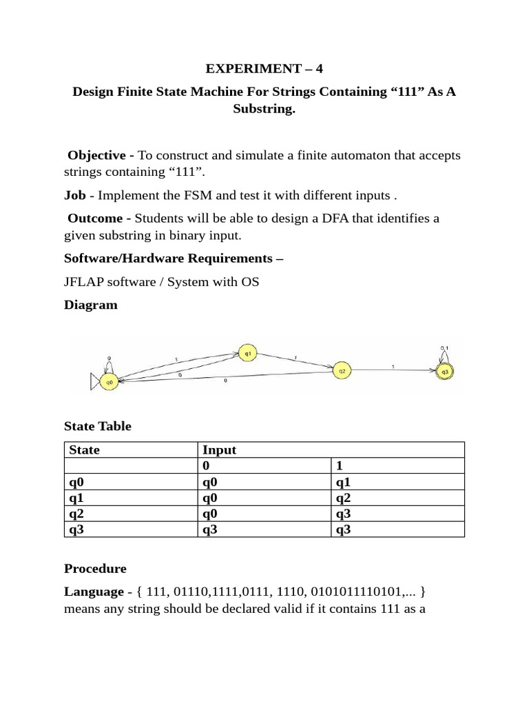 Design FSM for Binary Strings with 