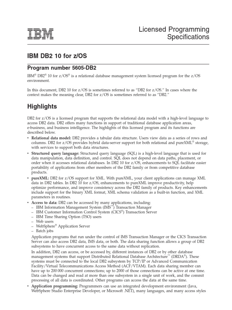 IBM DB2 10 for z/OS Overview | PDF | Ibm Db2 | Databases