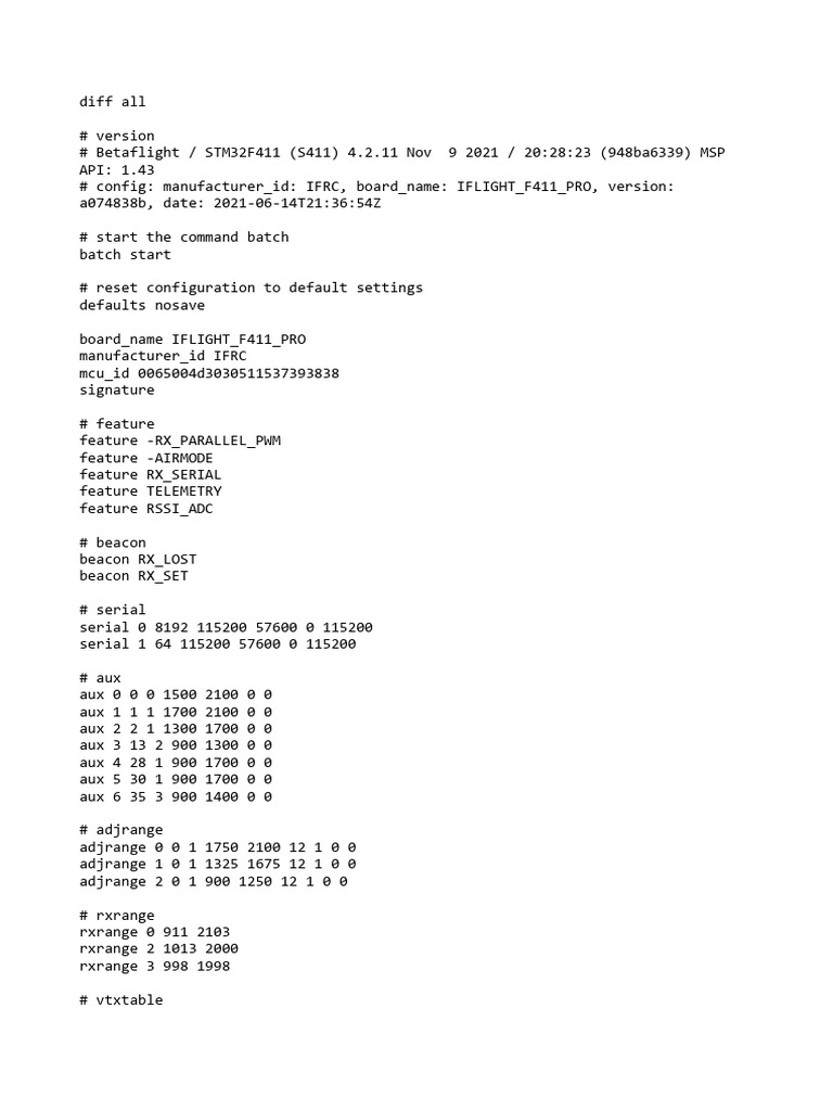 Cli de Iflight para Diff All en Betaflight - Importante | PDF | Design ...