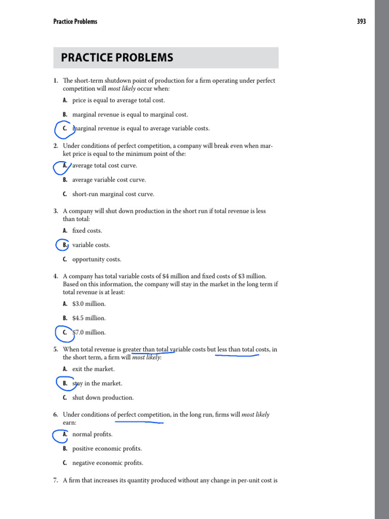 Perfect Competition Practice Problems | PDF | Average Cost | Business ...