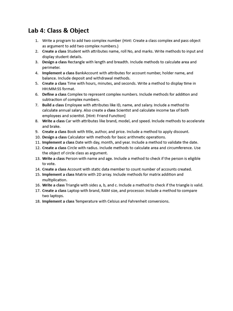 Lab 4 Class&Objects | PDF