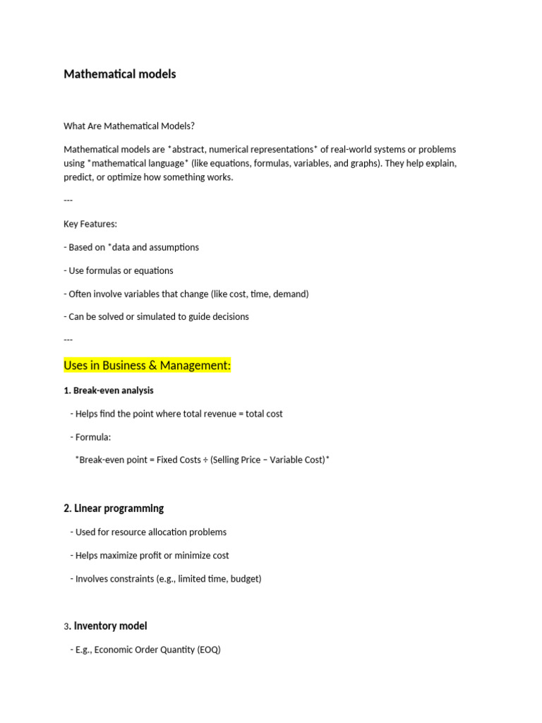Understanding Mathematical Models in Business | PDF | Mathematical ...