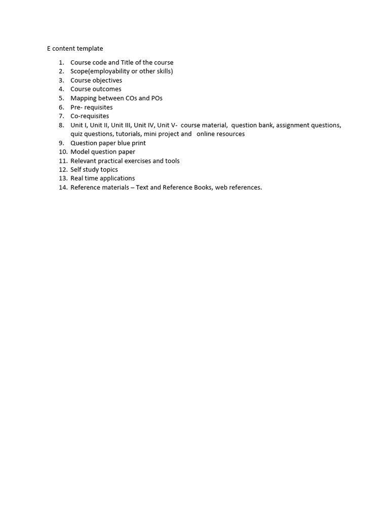 Comprehensive Course Content Template | PDF