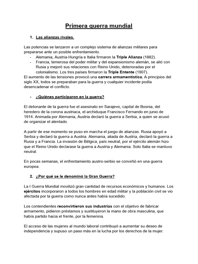 Causas y Consecuencias de la I Guerra Mundial | PDF | Primera Guerra ...
