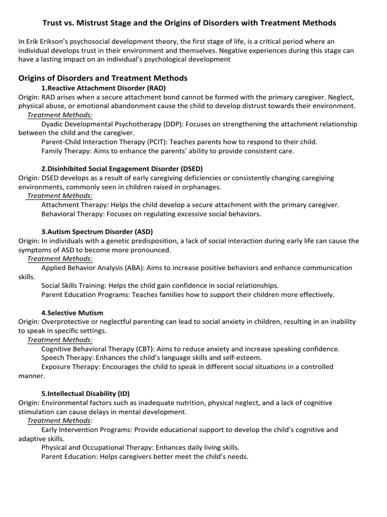 Trust vs. Mistrust: Disorders & Treatments | PDF | Attachment Theory ...