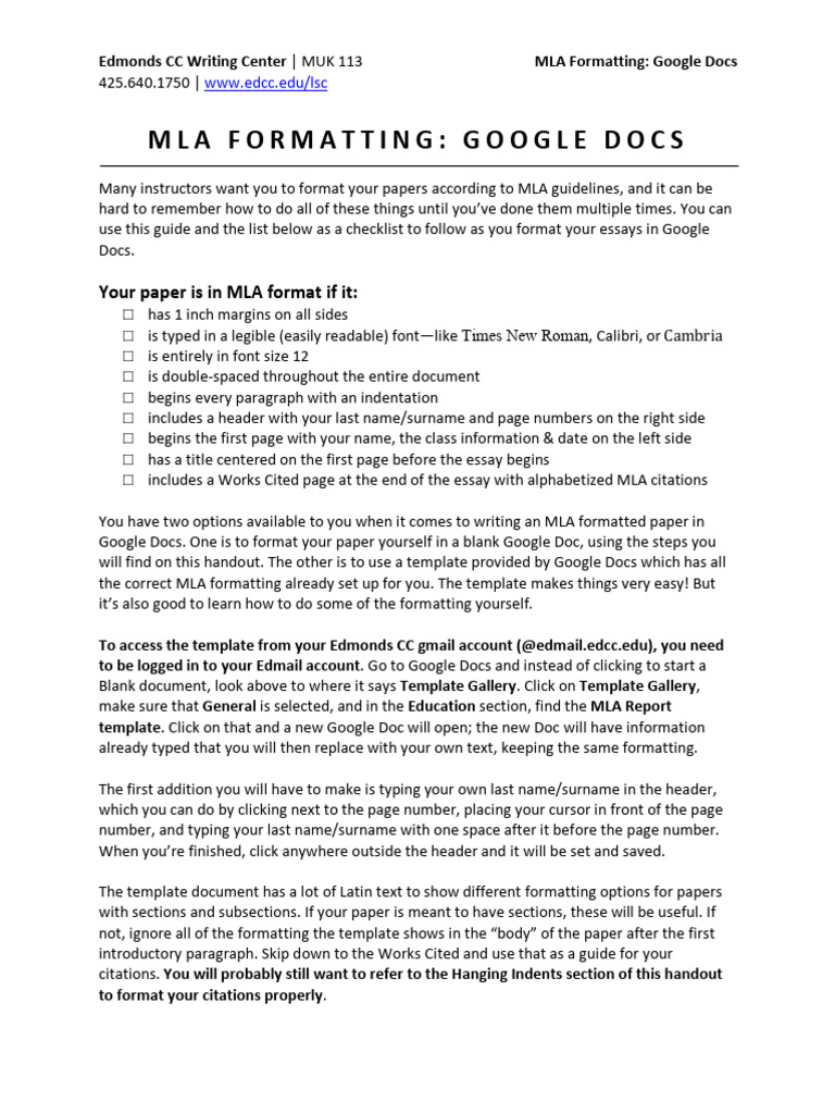 Edmonds CC Mla Format G Docs | PDF | Paragraph | Text