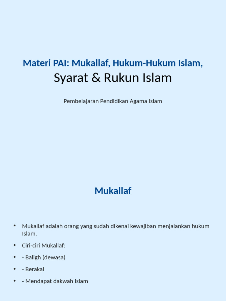 Materi PAI Mukallaf HukumIslam SyaratRukun DesainBagus | PDF