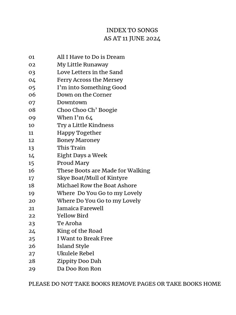Song Index as of June 2024 | PDF