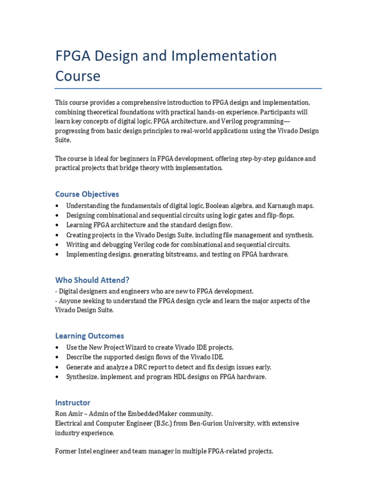 FPGA Course Syllabus | PDF | Logic Synthesis | Field Programmable Gate ...