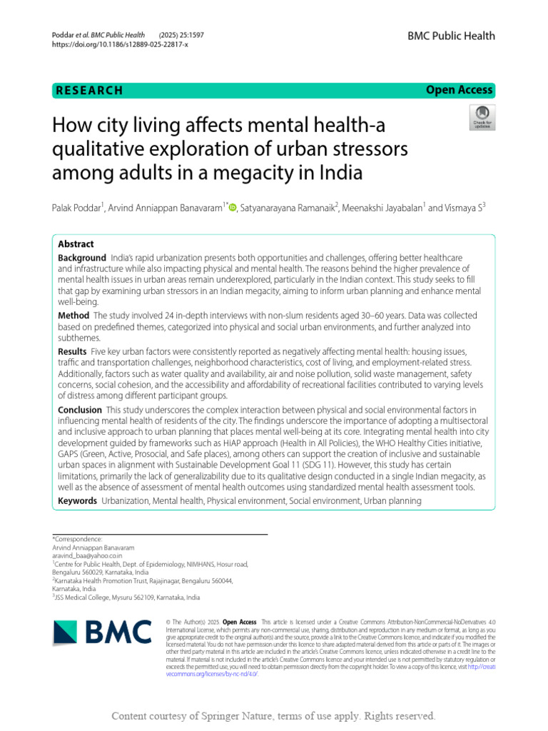 Urban Stressors Impacting Mental Health | PDF | Cost Of Living | Mental ...