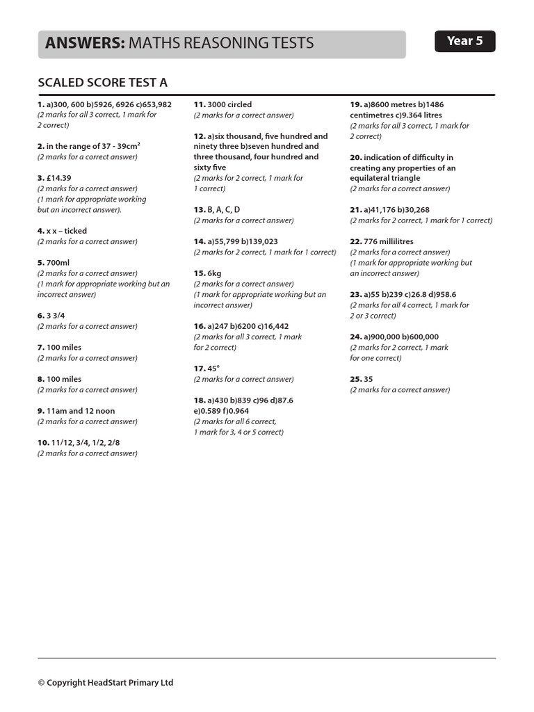 Year 5 Maths Reasoning Test Answers | PDF | Litre | Chess Theory