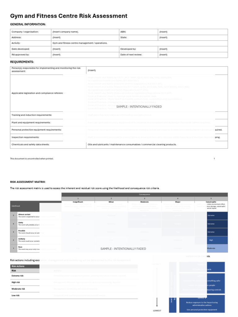 Gym Risk Assessment Overview | PDF | Occupational Safety And Health | Risk