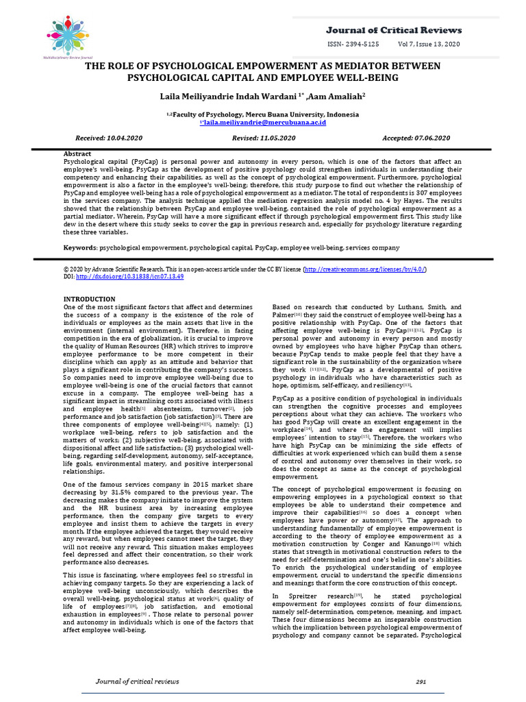 The Role of Psychological Empowerment As | PDF | Job Satisfaction ...