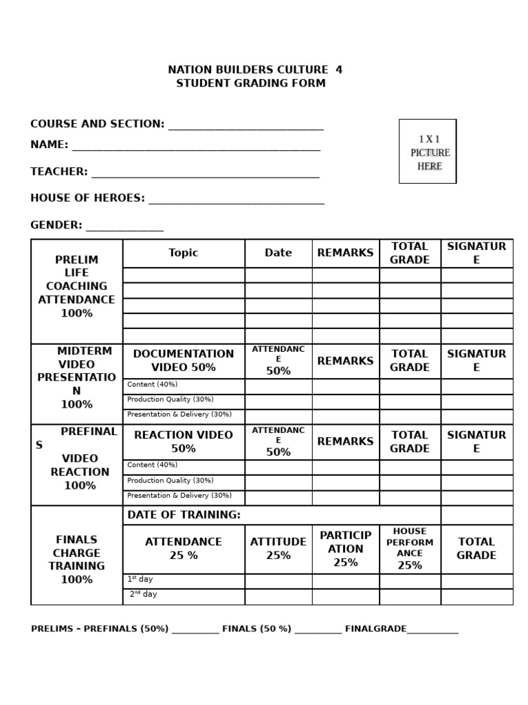 Student Grading Form Template | PDF