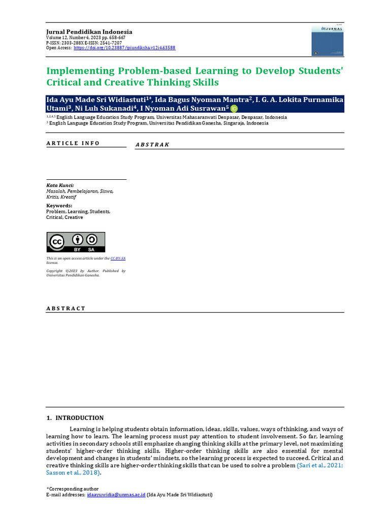 Enhancing Critical Thinking via PBL | PDF | Creativity | Critical Thinking