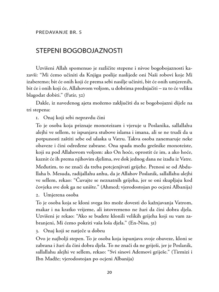 Islamski Odgoj - Drugi Stepen - Predavanje 5 | PDF