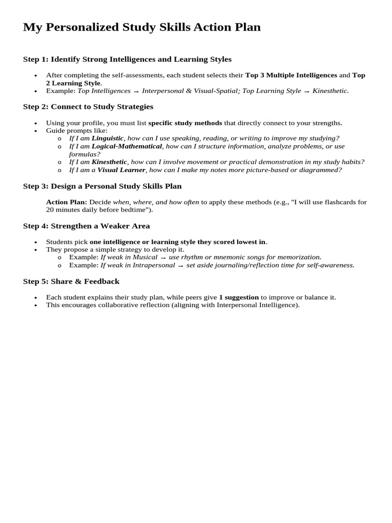 Personalized Study Skills Action Plan | PDF | Learning Styles | Study ...