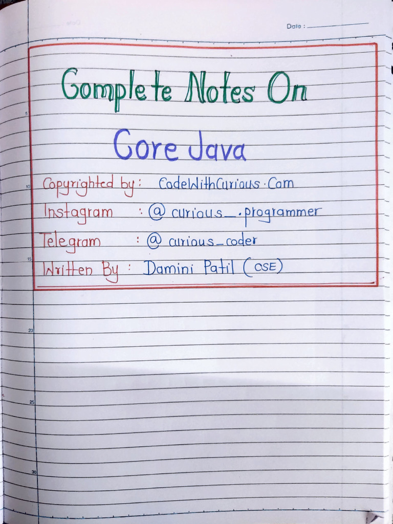 Core JAVA Easy Handwritten Notes ?? | PDF