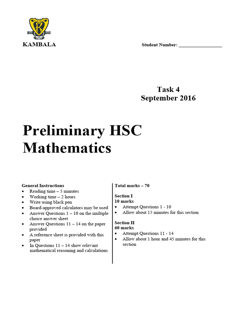 Kambala HSC Mathematics Exam 2016 | PDF | Mathematics | Geometry