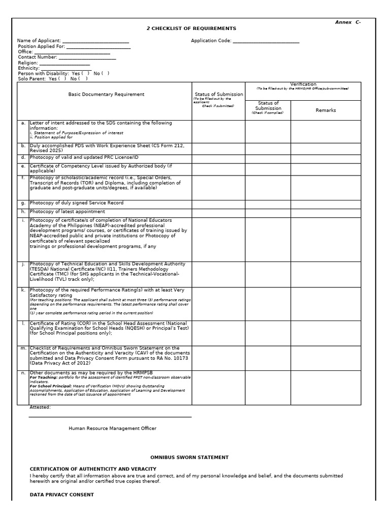 Checklist and Omnibus Sworn Statement | PDF