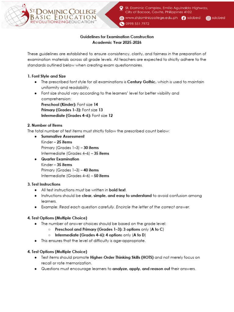 Guidelines For Examination | PDF | Multiple Choice