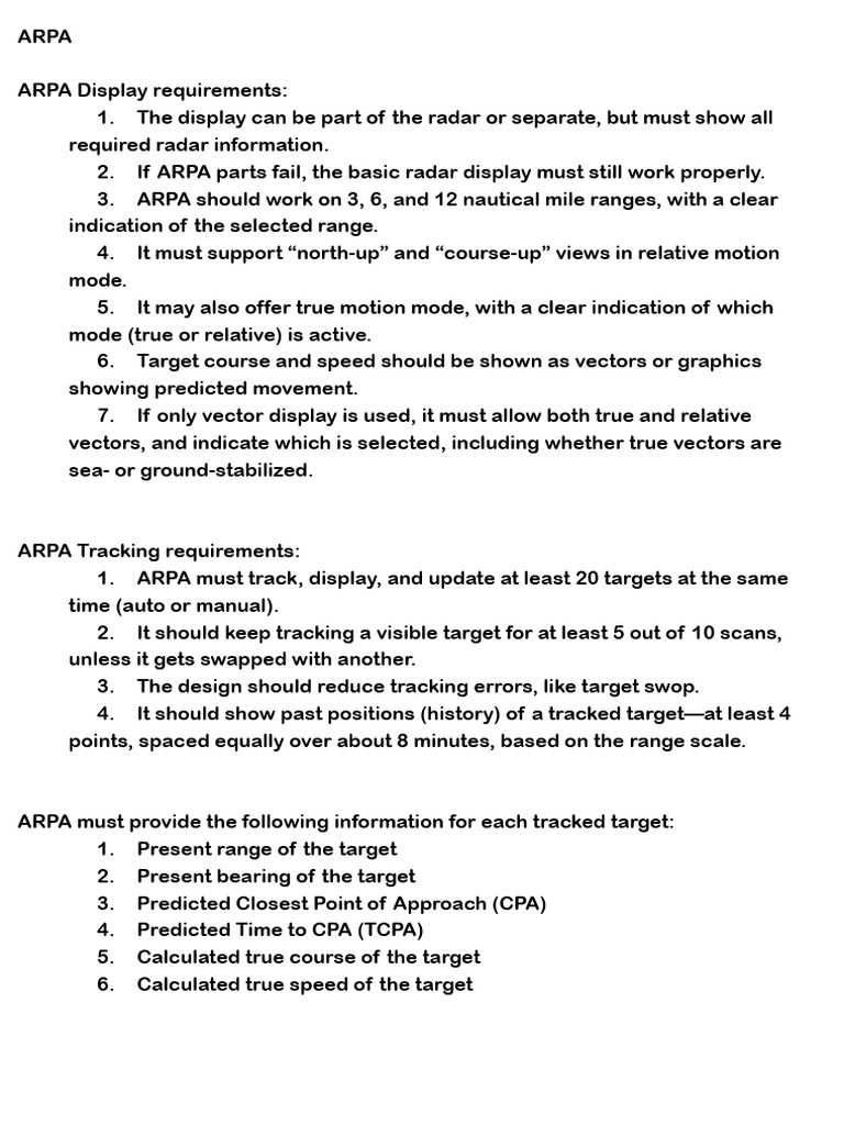 ARPA Display and Tracking Requirements | PDF
