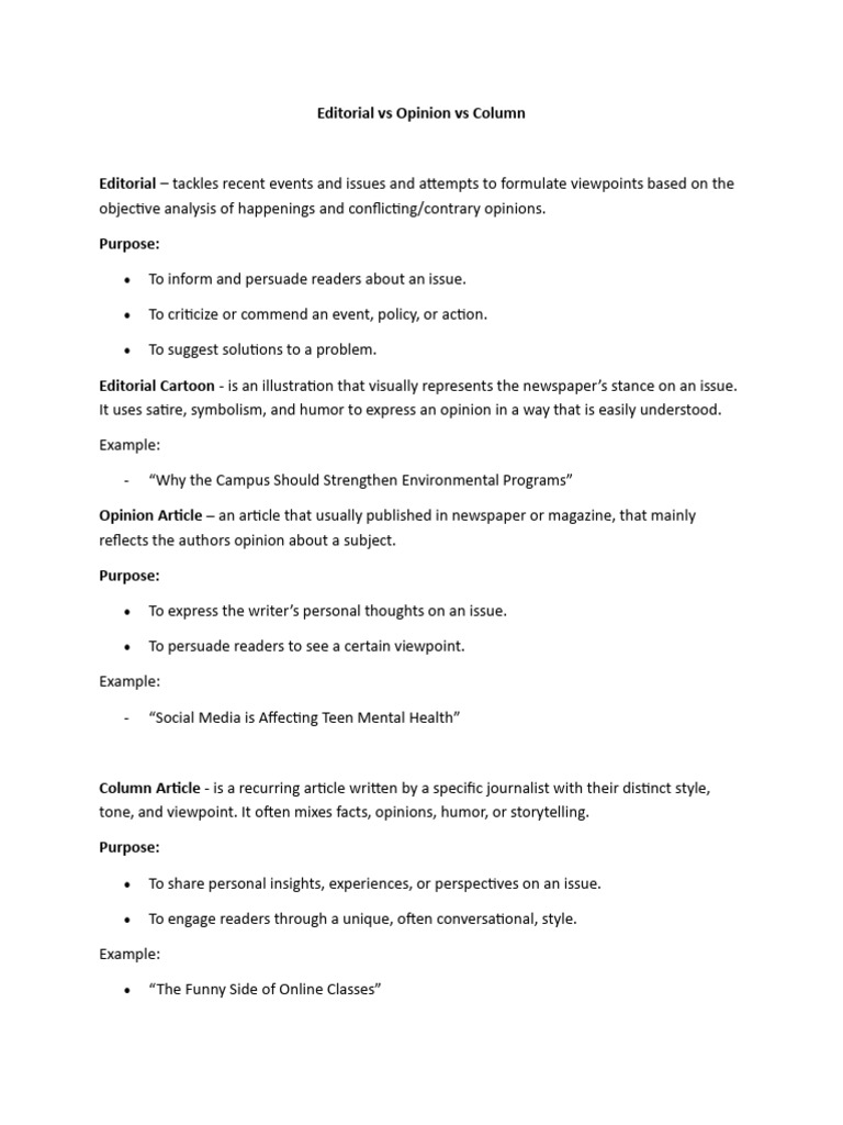 Understanding Editorials, Opinions, and Columns | PDF