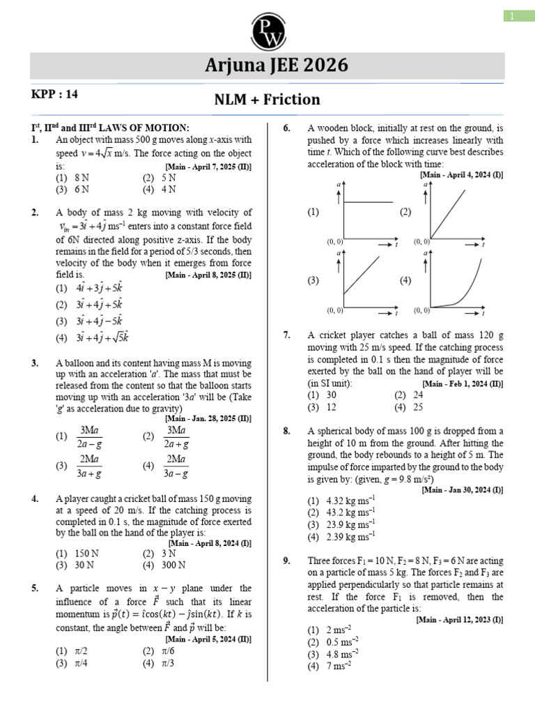 JEE 2026: Laws of Motion Problems | PDF | Force | Tension (Physics)