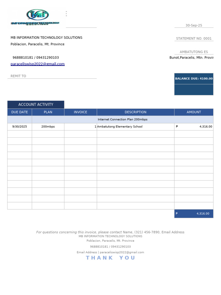Invoice Statement for Internet Service | PDF