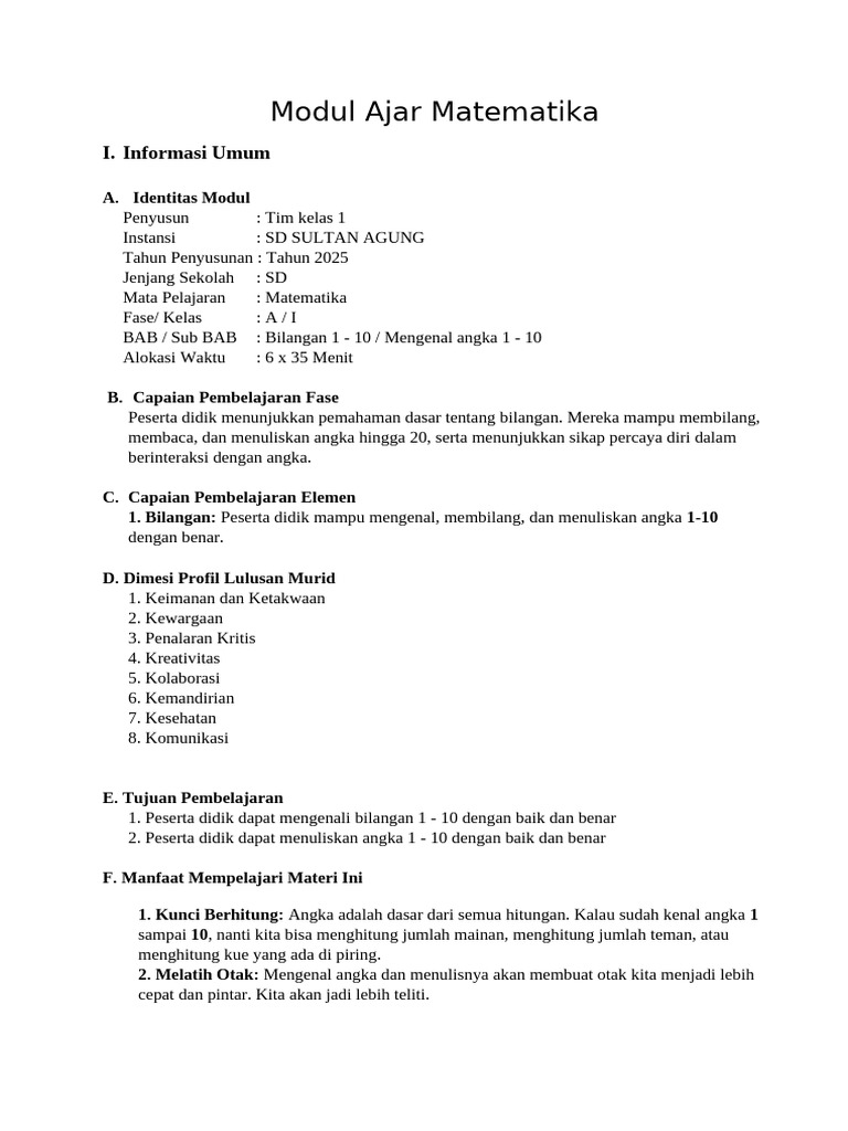 Modul Bab 1 MTK Lili | PDF