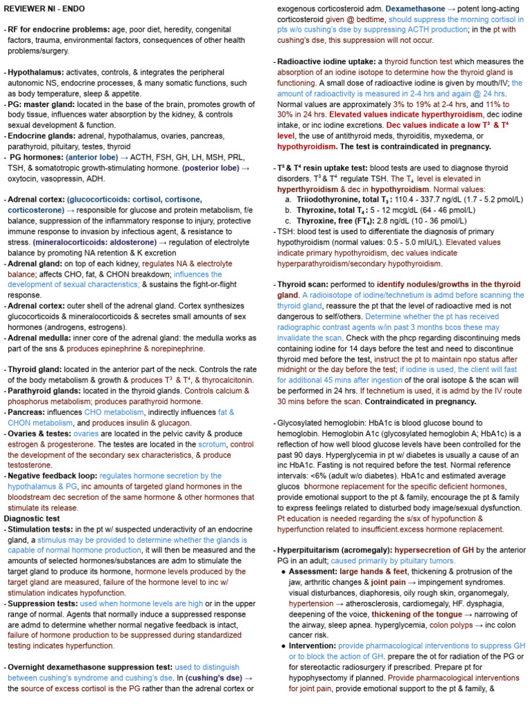 Endocrine Disorders: Overview & Tests | PDF | Thyroid | Hypothyroidism