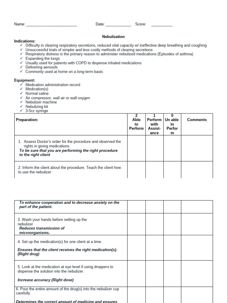 NCM 109 Nebulization Checklist23 | PDF | Clinical Medicine | Medical ...