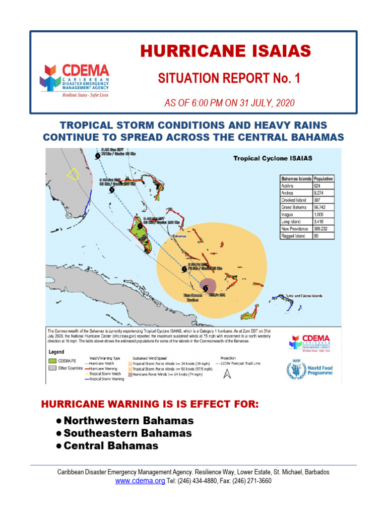 CDEMA Situation Report 1 - Hurricane Isais 31jul2020 | PDF | Tropical ...