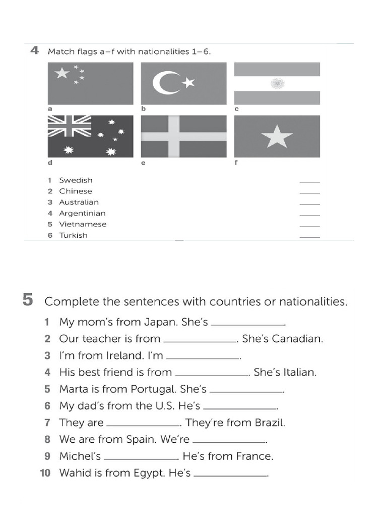Homework About Countries and Nationalities | PDF
