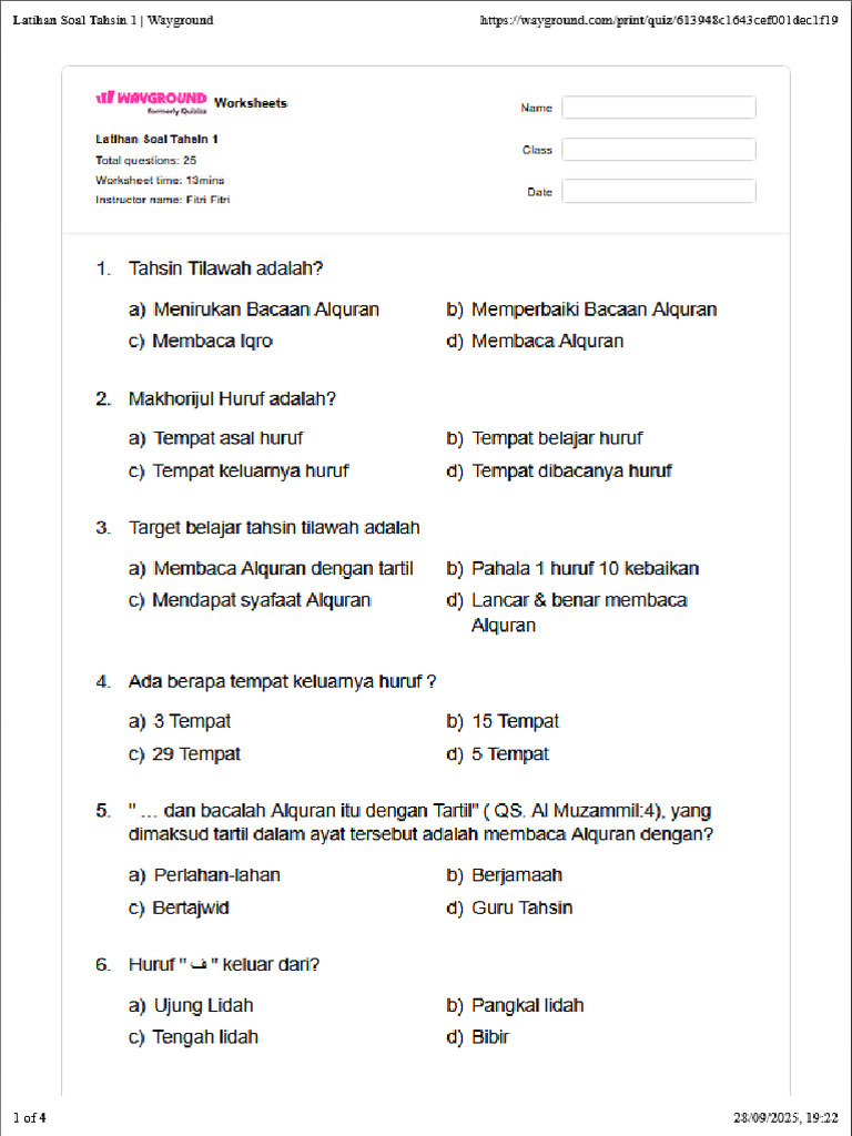 Latihan Soal Tahsin-1 | PDF