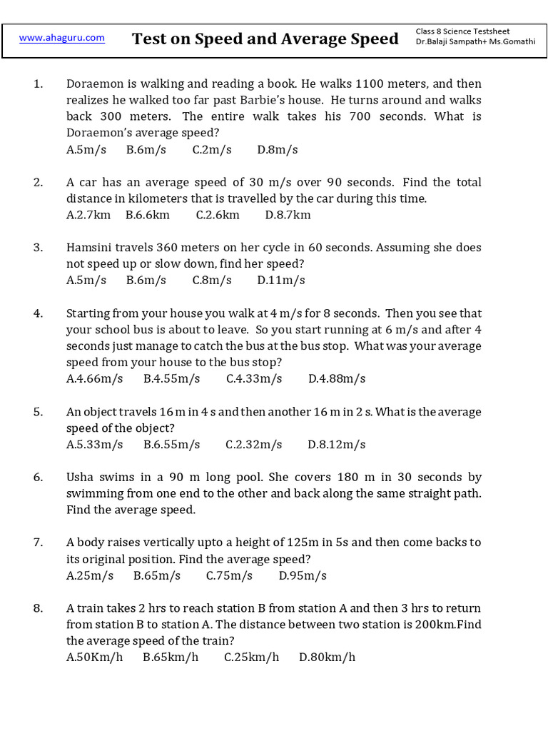 Class 8 Science Speed Test Questions | PDF