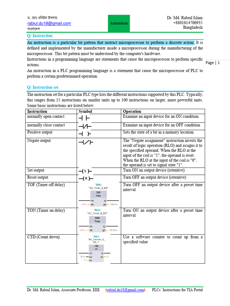 PLC Instructions for TIA Portal Guide | PDF | Programmable Logic ...