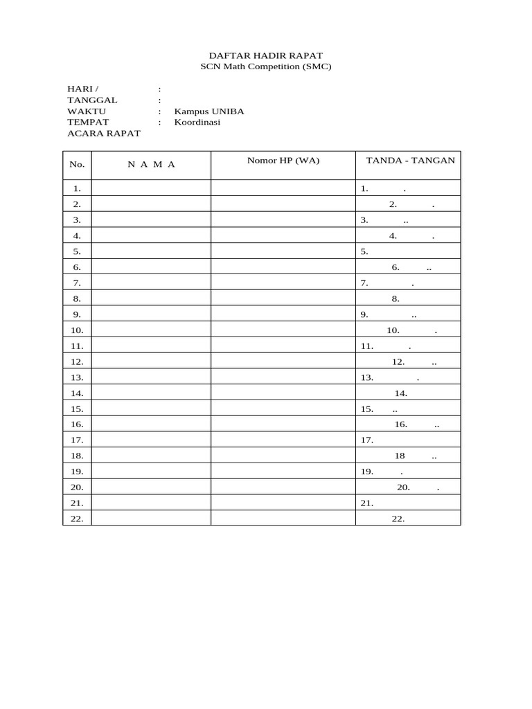 Daftar Hadir Rapat - 1 | PDF