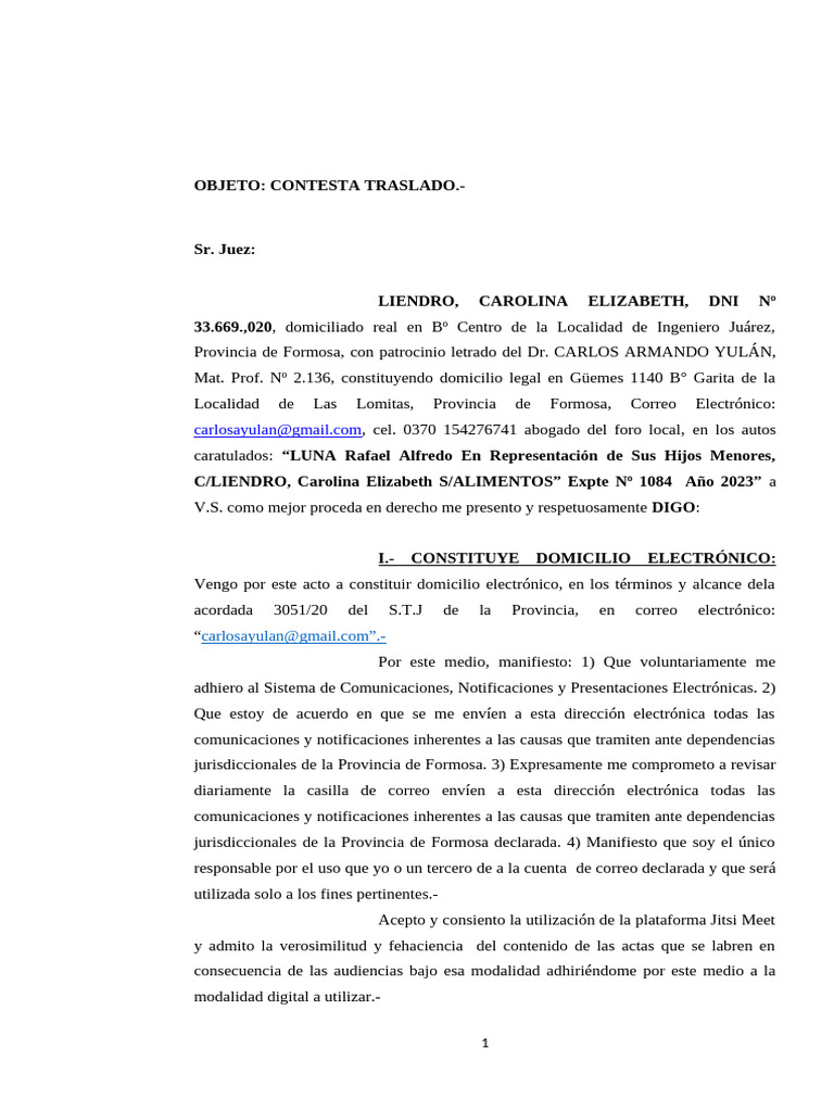 Contesta Demanda Alimento | PDF | Demanda judicial | Justicia