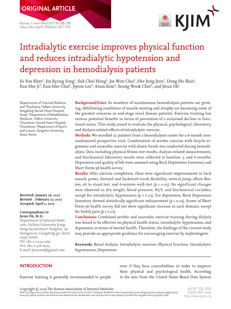 Intradialytic Exercise Benefits for Hemodialysis | PDF | Clinical ...