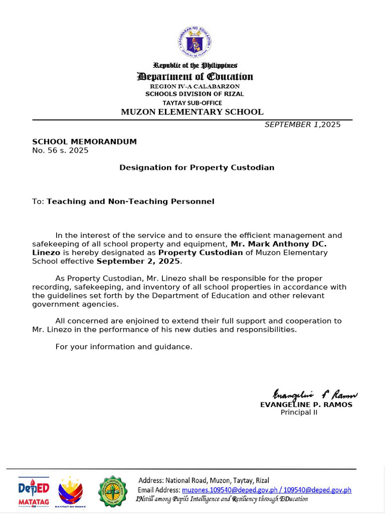 SM NO 56, S. 2025 - Designation For Property Custodian | PDF